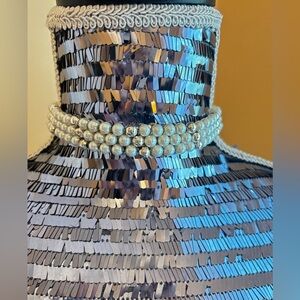 Vintage Carolee Choker Faux Pearl and Silver Triple Strand